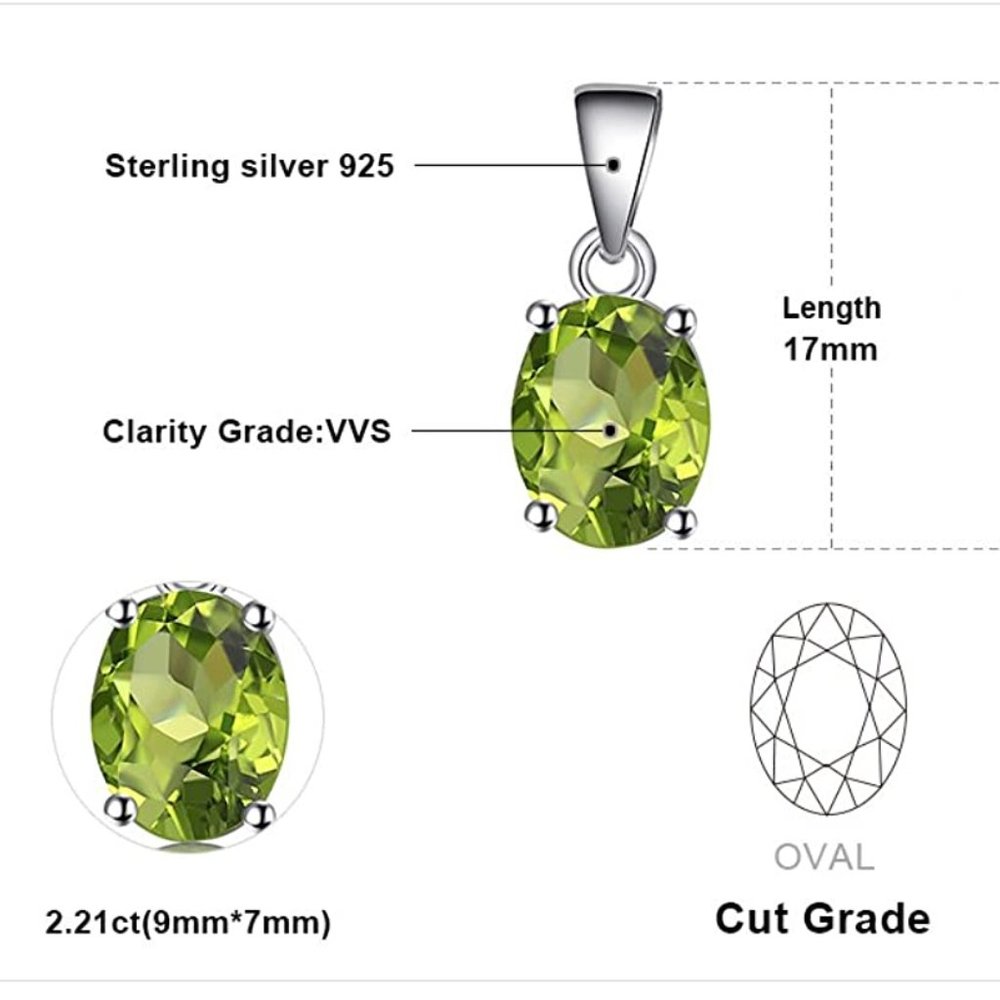 π 2.21ct Peridot Pendant - 925 Sterling Silver - Picture 5 of 6